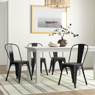 Augustine 17.7 H Metal Stacking Side Chair Set of 4 Sand Stable Color Black